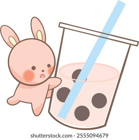 a cartoon bunny drinking a bubble tea