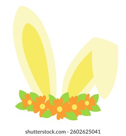 Cartoon Bunny Ears with Flower Wreath