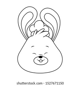 cartoon bunny face with ears up icon over white background, black and white design. vector illustration