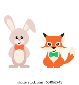 cartoon bunny and fox with tie