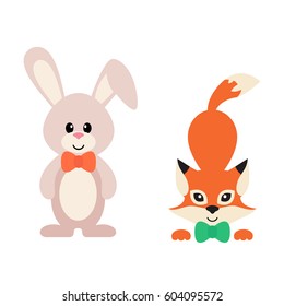 cartoon bunny and fox with tie vector