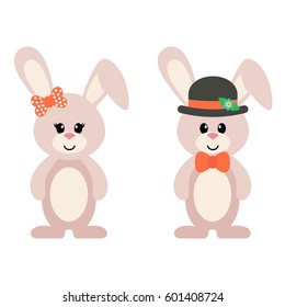 cartoon bunny girl and boy with hat