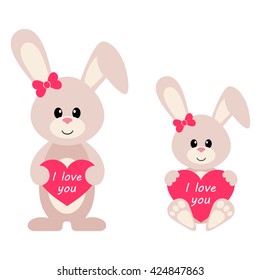 cartoon bunny with heart set