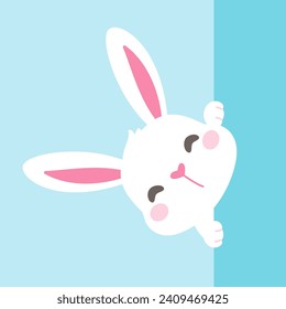 A cartoon bunny hiding behind colorfully decorated Easter eggs during the Easter Egg Festival.