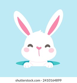 A cartoon bunny hiding behind colorfully decorated Easter eggs during the Easter Egg Festival.