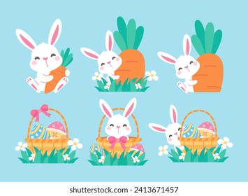 A cartoon bunny hiding behind colorfully decorated Easter eggs during the Easter Egg Festival.