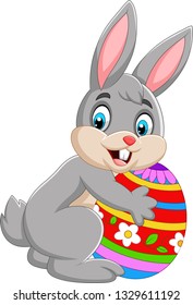 Cartoon bunny holding Easter egg