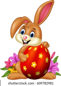 Cartoon bunny holding easter egg