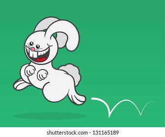 Cartoon bunny hopping through green background