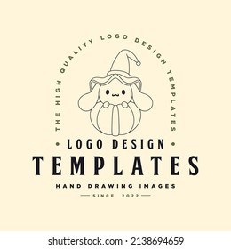 Cartoon bunny illustration with pumpkin and halloween hat Concept Vector Design Template. Suitable for Creative Industries, Multimedia, Entertainment, Education, Shops, and other related businesses