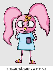 cartoon bunny with long ears wearing turquoise dress standing