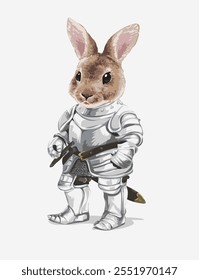 cartoon bunny in medieval knight armor vector illustration