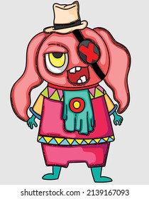cartoon bunny with one eye closed and wearing a hat