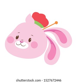 cartoon bunny with oriental fashion style icon over white background, colorful design. vector illustration