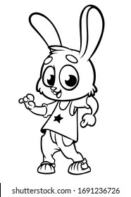 Cartoon bunny rabbit dancing. Vector illustration outlined. Design for coloring book