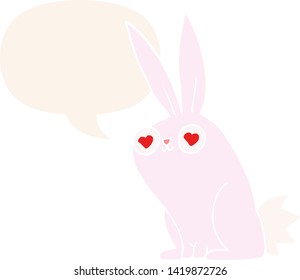 cartoon bunny rabbit in love with speech bubble in retro style