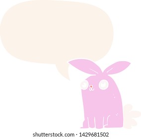 cartoon bunny rabbit with speech bubble in retro style