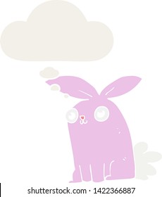 cartoon bunny rabbit with thought bubble in retro style