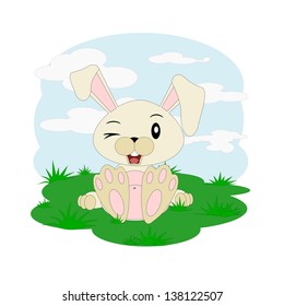 cartoon bunny sitting on the grass