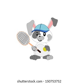 Cartoon bunny with tennis racket