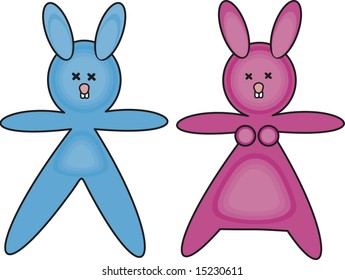 Cartoon Bunny Voodoo dolls. No Gradients