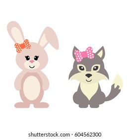 cartoon bunny and wolf girl with bow
