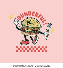 cartoon burger character illustration with spatula