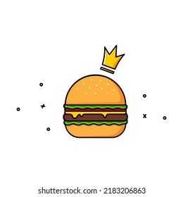 Cartoon burger and crown illustration. Vector image.