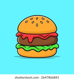 Cartoon Burger Fast Food Illustration. Illustration Delicious Burger. Cartoon Burger Delicious.