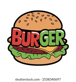 Ilustração do Cartoon Burger com texto 'BURGER' em negrito