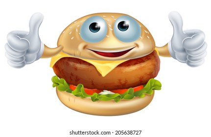 Cartoon burger man fast food mascot character doing a thumbs up