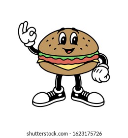 CARTOON BURGER WITH OK SIGN COLOR BACKGROUND