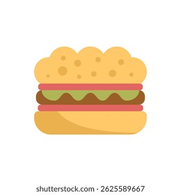 Cartoon burger with patty, cheese and bun, showing a delicious meal