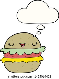 hamburguesa de dibujos animados con burbuja de pensamiento