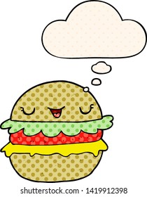 Cartoonburger mit Denkblase im Comicstil