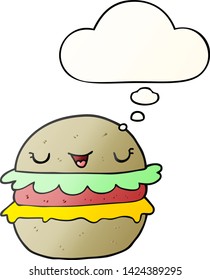 cartoon burger with thought bubble in smooth gradient style