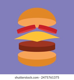 Caricatura hamburguesa Vector Hamburguesa icono Vector Jamón Burger ilustración. Hamburguesas de comida rápida