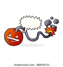 caricatura quemando bomba con burbuja de habla