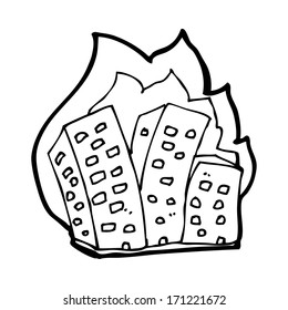 cartoon burning buildings
