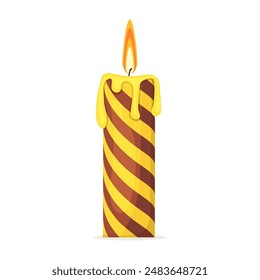 cartoon burning candle from paraffin wax isolated on white background. Holiday Elements for Your Design. Vector illustration in flat style