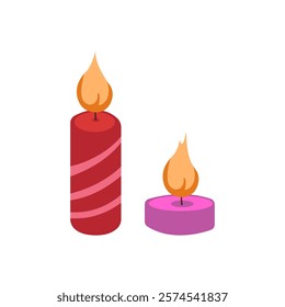 Cartoon burning candles. Cute sticker  for Valentine's day. Clip art vector  illustration isolated on white background
