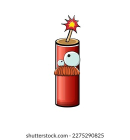 Cartoon burning dynamite characters isolated on white background. Funky red dynamite character with eyes and mouth. Vector bomb clip art, emoji, label and sticker