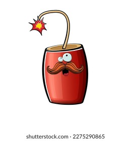 Cartoon burning dynamite characters isolated on white background. Funky red dynamite character with eyes and mouth. Vector bomb clip art, emoji, label and sticker