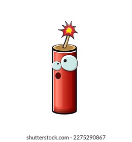 Caricatura quemando caracteres dinamitas aislados en fondo blanco. Carácter rojo dinamita funky con ojos y boca. Pintura de clip de bomba vectora, emoticonos, etiquetas y pegatinas