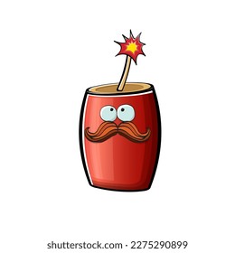 Cartoon burning dynamite characters isolated on white background. Funky red dynamite character with eyes and mouth. Vector bomb clip art, emoji, label and sticker