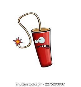 Cartoon burning dynamite characters isolated on white background. Funky red dynamite character with eyes and mouth. Vector bomb clip art, emoji, label and sticker