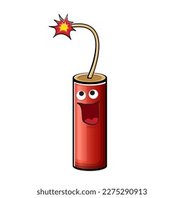 Caricatura quemando caracteres dinamitas aislados en fondo blanco. Carácter rojo dinamita funky con ojos y boca. Pintura de clip de bomba vectora, emoticonos, etiquetas y pegatinas