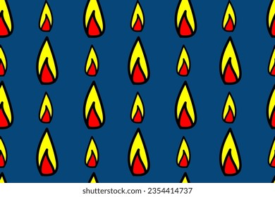 Cartoon burning flame of a fire. Nature elements. Magic. Trendy, stylish, fashionable, seamless vector pattern for design and decoration.