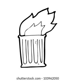 cartoon burning garbage can