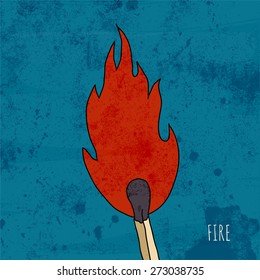 Cartoon burning match. Vintage illustration.